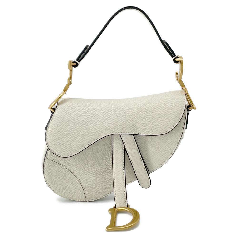 Christian Dior handbag saddle bag leather white